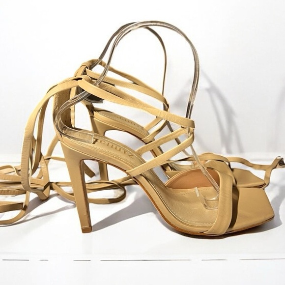 🌻NEW W/Tag Schutz Bryce Nude Nappa Leather Lace-Up Strappy Heel Sandal Size 7.5 - Picture 8 of 14